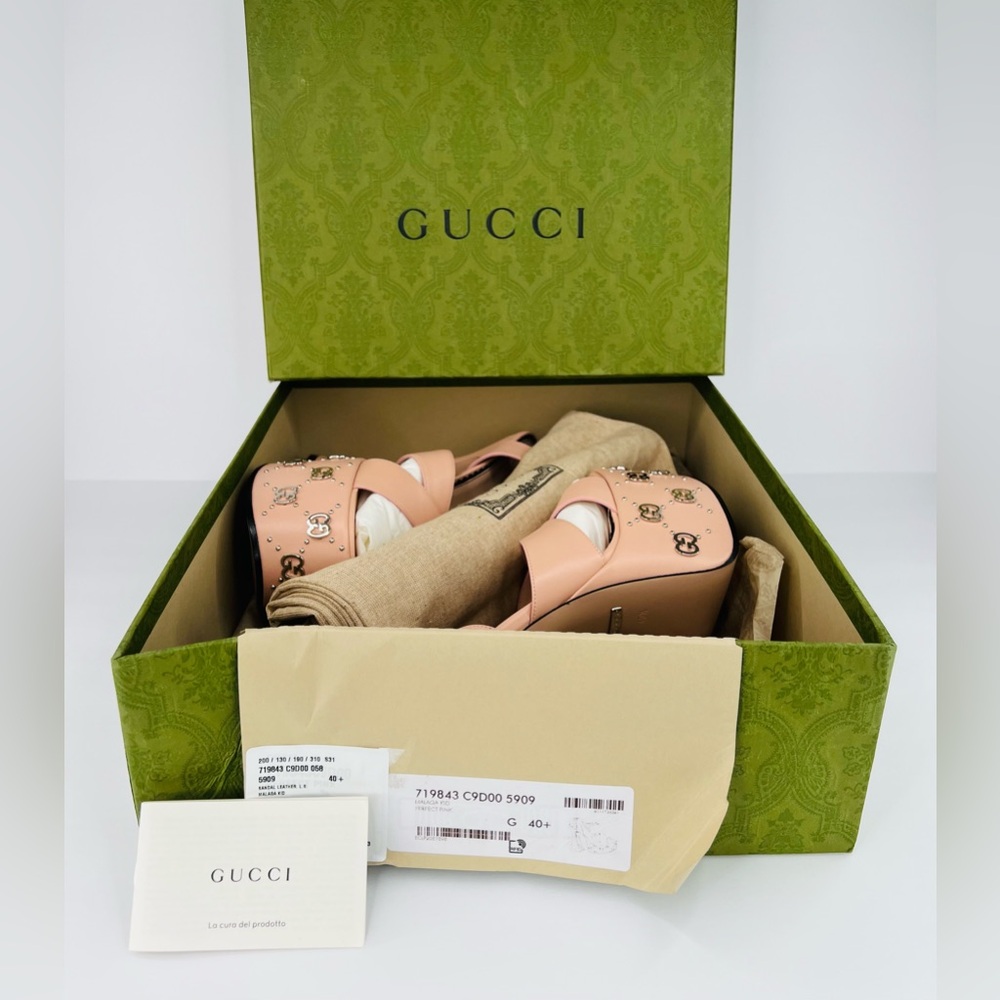 GUCCI JANAYA INTERLOCKING G PLATFORM PLATO ANKLE STRAP STUD SANDALS SIZE EU 40.5 - Picture 2 of 13